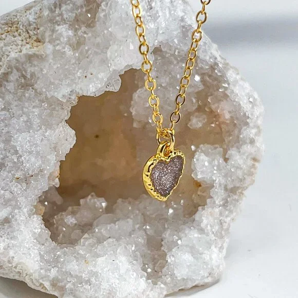 3/$20 14k Gold Bronze Glitter Resin Heart Handmade Charm Pendant Necklace - Picture 4 of 7